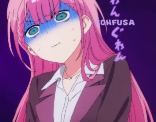 😑 CONFUSA anime, bối rối, cô gái, tóc hồng, manga telegram sticker