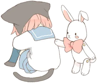 😞 animé, triste, pleurs, lapin, chat, kawaii telegram sticker