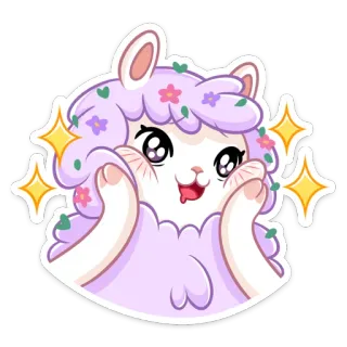 😔 lama, carino, kawaii, animale, cartone animato, scintillio, fiori whatsapp sticker