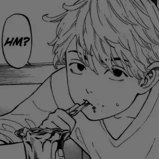 ✖️ HM? anime, manga, boy, question, eating, cute whatsapp sticker