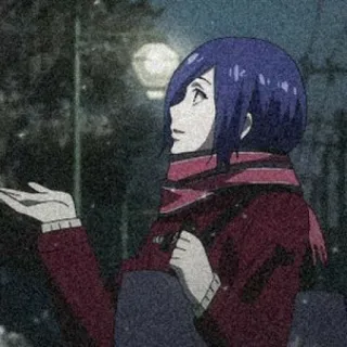 🍙 Touka Kirishima Tokyo Ghoul anime, girl, scarf, winter, blue hair, tokyo ghoul, touka telegram sticker
