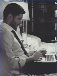 🎈 man, laptop, tie, bedroom, sitting, typing telegram sticker