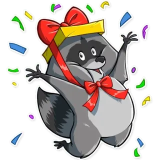 🎁 raccoon, gift, celebration, cartoon, animal telegram sticker