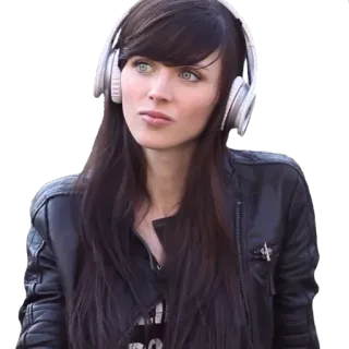 🎧 woman, headphones, leather jacket, person, music, listening, portrait telegram sticker