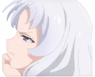 😒 อนิเมะ, ผู้หญิง, ผมขาว, เศร้า, ครุ่นคิด, ตัวละคร telegram sticker