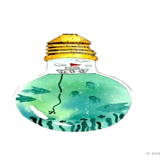 🔮 bombilla, océano, mar, barco, pez, medusa, acuarela telegram sticker