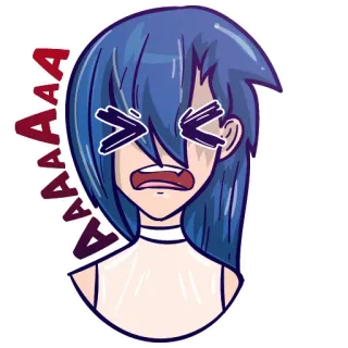 😫 AAAAA アニメ, 漫画, 顔, 叫び, ショック, 表情, 青髪 telegram sticker