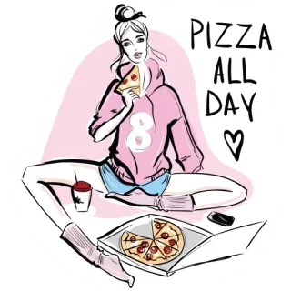 😗 PIZZA ALL DAY pizza, food, girl, all day, casual, stylish, fashion whatsapp sticker