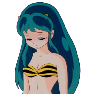 😰 Lum Urusei Yatsura anime, girl, bikini, blue hair, cartoon, Urusei Yatsura telegram sticker