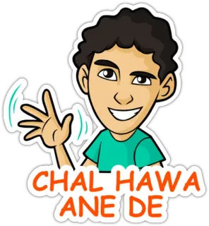 ✋ CHAL HAWA ANE DE cartone animato, persona, ciao, indiano, saluto whatsapp sticker