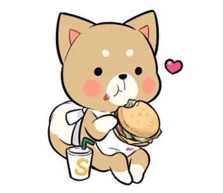 🍔 S собака, бургер, милый, мультфильм, сиба ину, еда, каваий telegram sticker