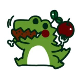 🍢 cá sấu, cá sấu mõm ngắn, hoạt hình, táo, dễ thương, động vật telegram sticker