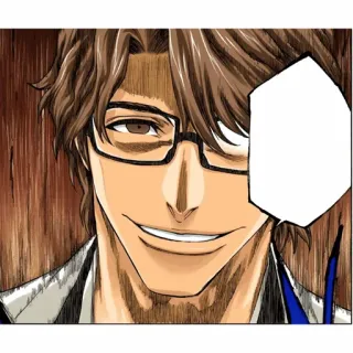🧬 Sosuke Aizen Bleach 애니메이션, 만화, 악당, 안경, 웃는 telegram sticker
