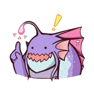 😍 pez, dibujos animados, animal, morado, exclamación, pegatina telegram sticker