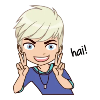 👋 cartoon, personage, vredesteken, sticker, blond haar, jongen whatsapp sticker