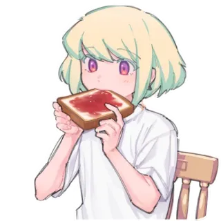 😋 anime, girl, toast, food, cute, illustration telegram sticker