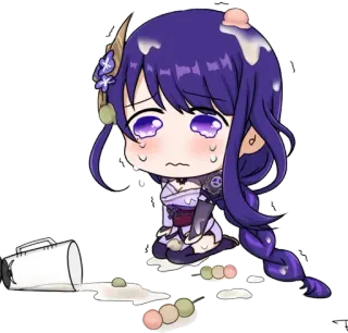 😭 Raiden Shogun Genshin Impact Anime, Juego, Lindo, Chibi, Llorando, Comida telegram sticker