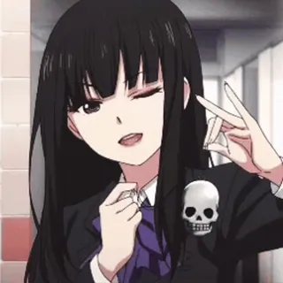 💀 Anime, Mädchen, Schuluniform, Totenkopf, Zwinkern, Friedenszeichen telegram sticker
