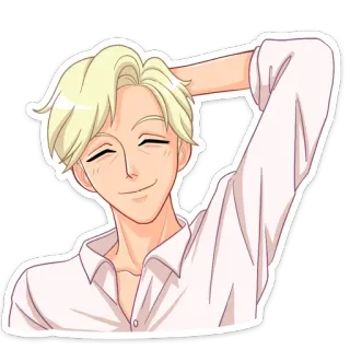 ☺️ Anime, Hoạt hình, Cười, Nam, Tóc vàng, Áo trắng, Sticker whatsapp sticker