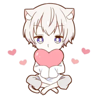 ❤️ süß, Anime, Herz, Katze, Chibi, Kawaii, Liebe, Aufkleber whatsapp sticker