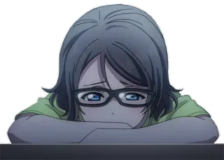 😔 Anime, Ragazza, Triste, Piangendo, Occhiali, Emo, Cartone animato whatsapp sticker