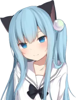 🙂 Anime, Cô gái, Dễ thương, Mèo, Tóc xanh telegram sticker