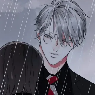 🎈 anime, pioggia, abbraccio, uomo, coppia telegram sticker