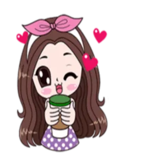 ☕ desenho animado, menina, corações, kawaii, fofo, adesivo telegram sticker