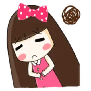 😞 dessin animé, fille, triste, mignon, noeud, rose, animé, manga telegram sticker