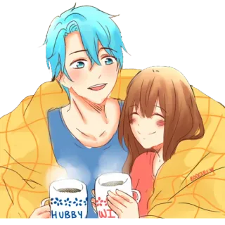 ❤️ HUBBY WIFEY coppia, amore, cartone animato, romantico, carino, abbraccio, felice telegram sticker