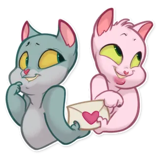 💌 แมว, สัตว์, ความรัก, น่ารัก, ชมพู, เทา, ตัวอักษร, หัวใจ telegram sticker