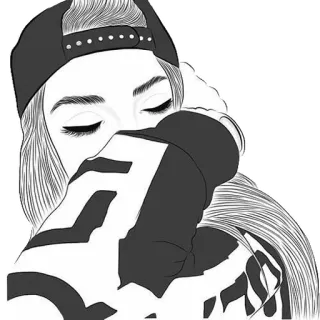 🙅 girl, drawing, black and white, portrait, female, teen whatsapp sticker