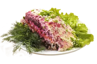 🍗 comida, ensalada, arenque ruso, ensaladilla rusa, ensalada de capas, remolacha, eneldo, lechuga telegram sticker