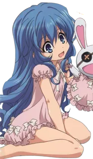 😏 Anime, Garota, Cabelo azul, Vestido rosa, Desenho animado telegram sticker