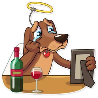 😢 dog, sad, angel, wine, memory, loss whatsapp sticker