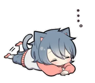 😪 chat, chibi, animé, manga, mignon, allongé, détendu whatsapp sticker