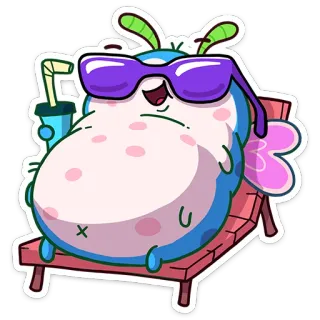 😎 cartoon, monster, beach, relaxing, sunglasses, drink telegram sticker