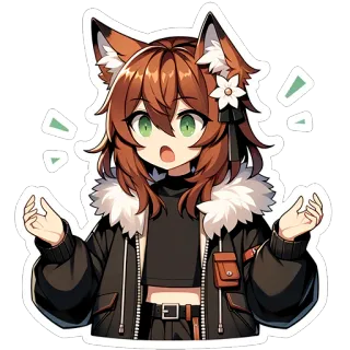 😲 애니메이션, 소녀, 여우, 귀, 귀여운 whatsapp sticker