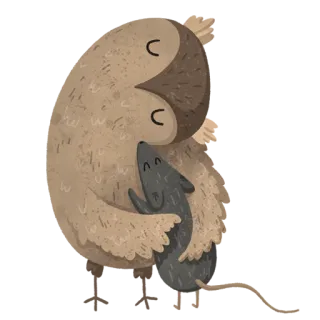 🤗 owl, mouse, hug, cute, animal telegram sticker