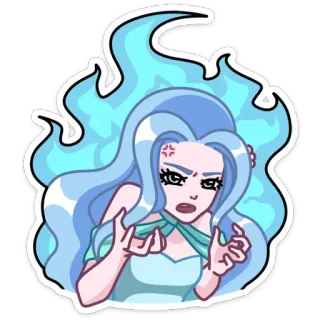 😡 mulher, desenho animado, zangada, frustrada, chamas, azul, magia, mago whatsapp sticker