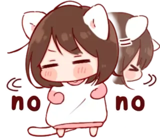 🙅‍♀ no no อนิเมะ, น่ารัก, ผู้หญิง, ไม่, การปฏิเสธ, หูแมว, การ์ตูน telegram sticker