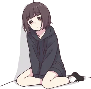 😒 аниме девушка, милая, каваий, толстовка, сидящая, цифровое искусство telegram sticker