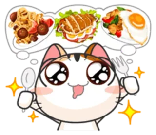 😋 gato, comida, fofo, kawaii, refeição, emoji, adesivo telegram sticker