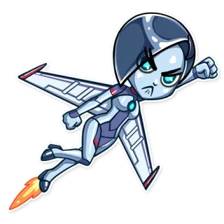 ✈ robot, girl, jetpack, flying, cartoon telegram sticker