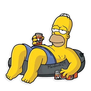😏 Homer Simpson The Simpsons โฮเมอร์ ซิมป์สัน, การ์ตูน, เบียร์, พักผ่อน, เป่าลม, ชุดว่ายน้ำ telegram sticker