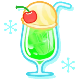 😊 helado con soda, soda de melón, flotante, bebida, postre, dulce, cereza, frío, helado whatsapp sticker