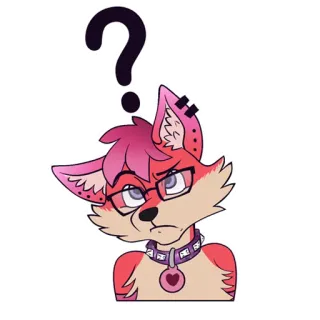 ❓ dấu chấm hỏi, furry, hoạt hình, cáo, tóc hồng, kính, bối rối, vòng cổ telegram sticker