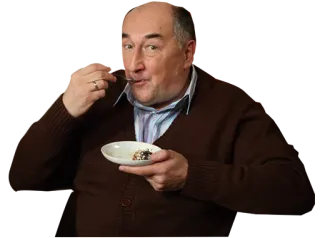 😇 comendo, homem, comida, sobremesa, pessoa, colher telegram sticker