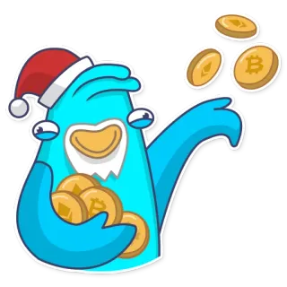 💛 괴물, 암호화폐, 비트코인, 이더리움, 코인, 크리스마스, 산타 모자 telegram sticker