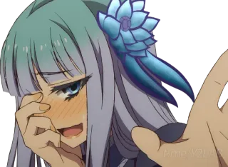 🫣 Anime, Mädchen, weinend, traurig, blaue Haare, Blume telegram sticker